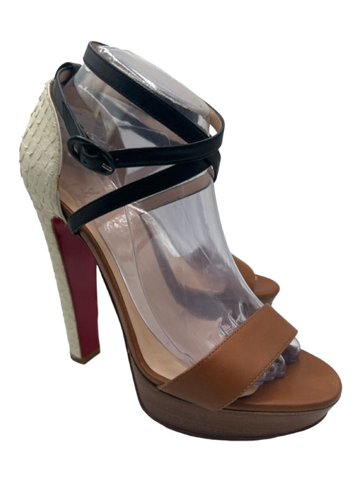 Christian Louboutin Shoe Size 9 Tan & Creme & Black Leather Python Stacked Shoes Tan & Creme & Black / 9