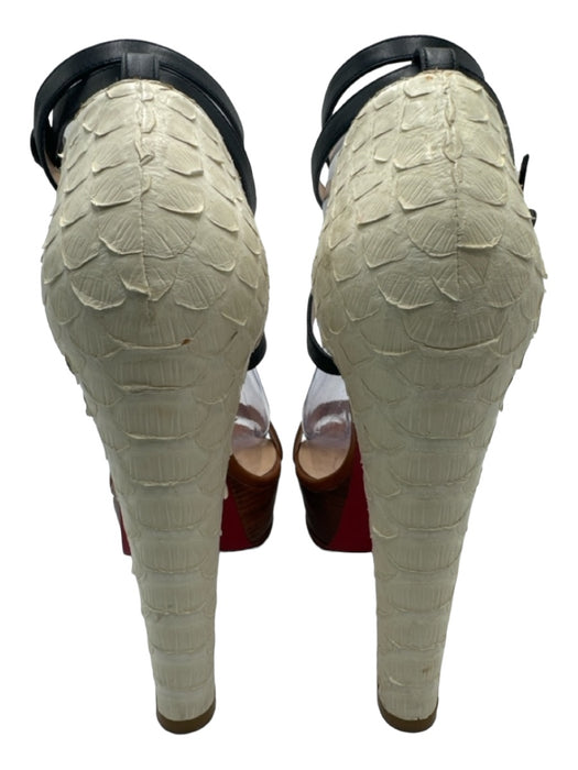 Christian Louboutin Shoe Size 9 Tan & Creme & Black Leather Python Stacked Shoes Tan & Creme & Black / 9