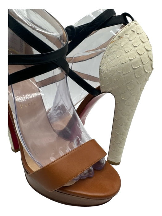 Christian Louboutin Shoe Size 9 Tan & Creme & Black Leather Python Stacked Shoes Tan & Creme & Black / 9