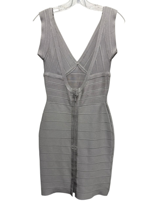 Herve Leger Size M Beige Rayon Blend Bandage V Neck Above Knee Dress Beige / M