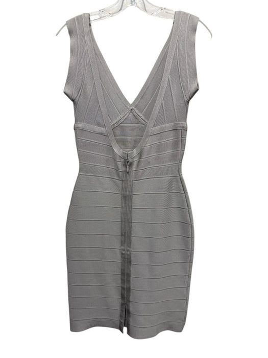 Herve Leger Size M Beige Rayon Blend Bandage V Neck Above Knee Dress Beige / M