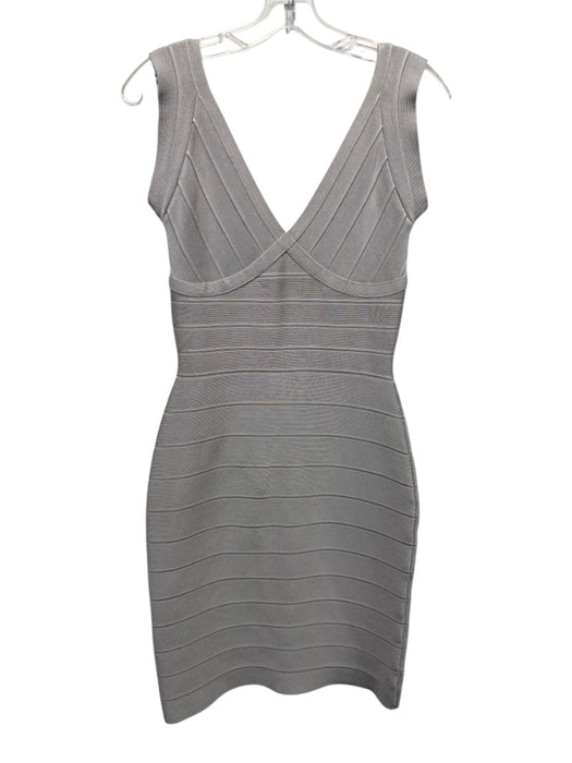 Herve Leger Size M Beige Rayon Blend Bandage V Neck Above Knee Dress Beige / M