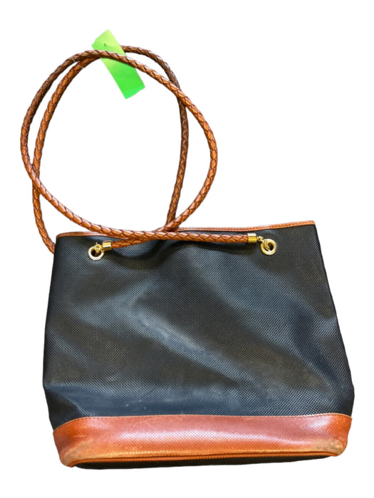 Bottega Veneta Black & Brown Leather Braided Handle bucket Bag Black & Brown / M