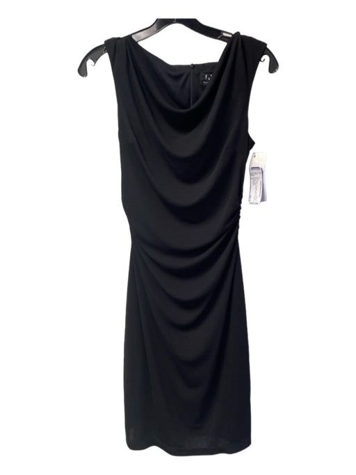 David Meister Size 4 Black Polyester Cowl Neck Cap Sleeve Ruched side Dress Black / 4