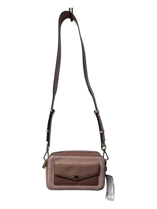 Michael Kors Taupe & Tan Leather Double Top Zip Crossbody Strap Structured Bag Taupe & Tan / S