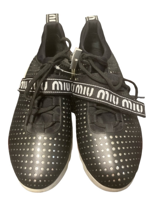 Miu Miu Shoe Size 40 Black & White Leather Perforated lace up Back Tab Sneakers Black & White / 40