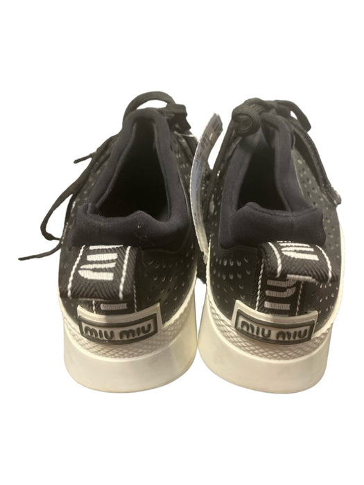 Miu Miu Shoe Size 40 Black & White Leather Perforated lace up Back Tab Sneakers Black & White / 40