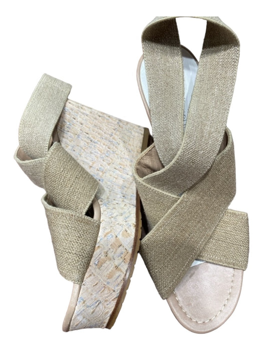Donald Pliner Shoe Size 8 Tan Fabric Wedge Criss Cross Open Toe Platform Shoes Tan / 8