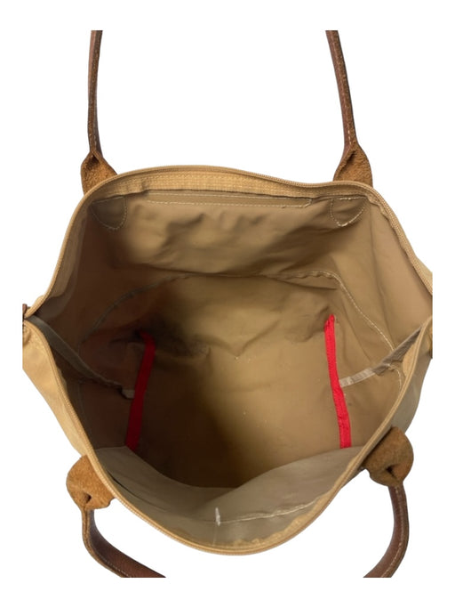 Longchamp Tan & Red Nylon Snap Closure Top Zip Two Handle Color Block Bag Tan & Red / Medium