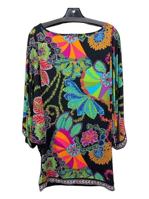 Trina Turk Size M Black & Neon Nylon tropical floral Wide Neck Flowy Top Black & Neon / M