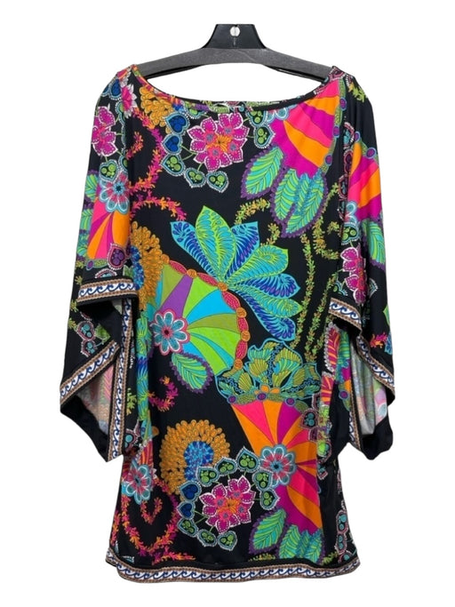 Trina Turk Size M Black & Neon Nylon tropical floral Wide Neck Flowy Top Black & Neon / M