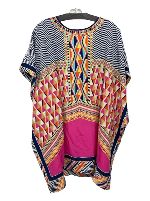 Trina Turk Size XS/S Blue, Pink, Orange, Yellow Silk Geometric V Neck Flowy Top Blue, Pink, Orange, Yellow / XS/S