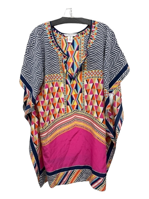 Trina Turk Size XS/S Blue, Pink, Orange, Yellow Silk Geometric V Neck Flowy Top Blue, Pink, Orange, Yellow / XS/S