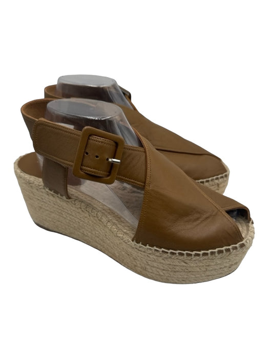 Celine Shoe Size 41 Brown & Tan Leather Upper Ankle Buckle Peep Toe Espadrille Brown & Tan / 41