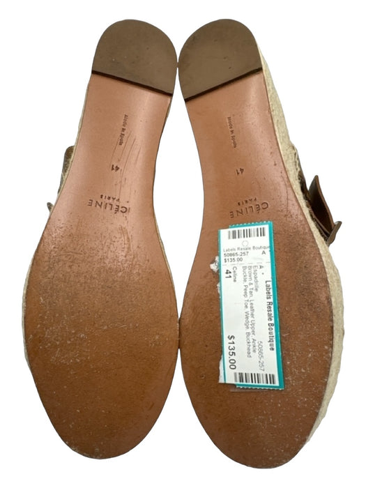 Celine Shoe Size 41 Brown & Tan Leather Upper Ankle Buckle Peep Toe Espadrille Brown & Tan / 41