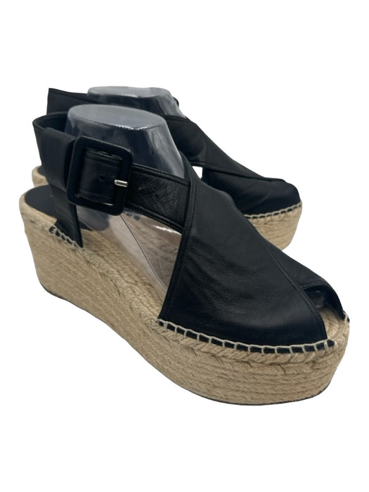 Celine Shoe Size 41 Black & Tan Leather Upper Ankle Buckle Peep Toe Espadrille Black & Tan / 41