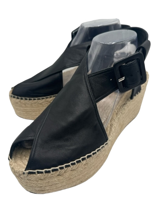 Celine Shoe Size 41 Black & Tan Leather Upper Ankle Buckle Peep Toe Espadrille Black & Tan / 41