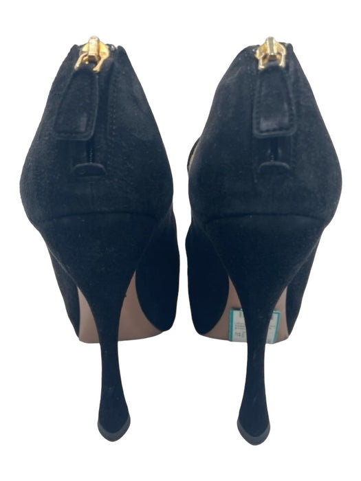 Prada Shoe Size 37 Black Leather Suede Cutout Zip Back Round Toe Heels Black / 37