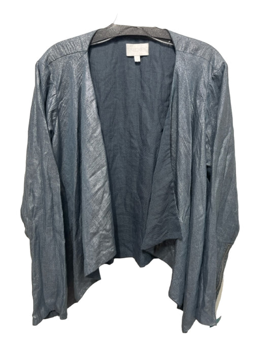 Alexis Size L Blue & Silver Polyester Shimmer Open Front Zip Wrist Cardigan Blue & Silver / L