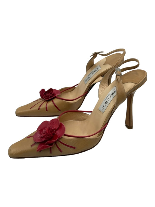 Jimmy Choo Shoe Size 38.5 Beige & Red Leather Pointed Square Toe Slingback Pumps Beige & Red / 38.5