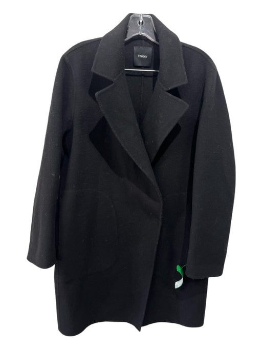 Theory Size S Black Wool Snap Knee Length Coat Black / S