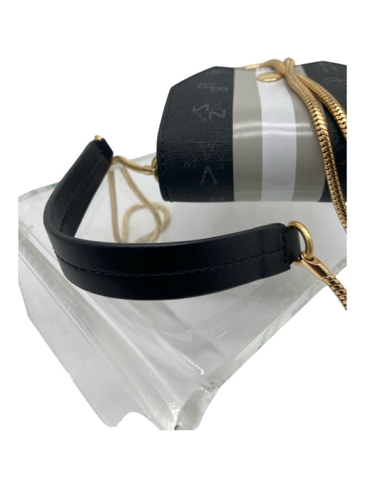 India Hicks Black & Gray Coated Canvas Stripe Snap Crossbody Chain Strap Bag Black & Gray / Small