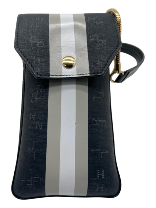 India Hicks Black & Gray Coated Canvas Stripe Snap Crossbody Chain Strap Bag Black & Gray / Small