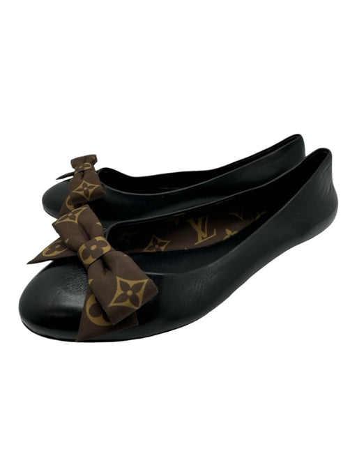 Louis Vuitton Shoe Size 38 Black & Brown Leather Fabric Bow Round Toe Flats Black & Brown / 38