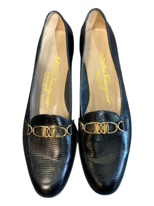 Salvatore Ferragamo Shoe Size 7 Black Leather Gold hardware Almond Toe Shoes Black / 7