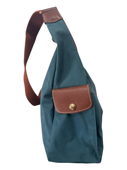 Longchamp Teal & Brown Nylon Zip Close Shoulder Bag Bag Teal & Brown / M