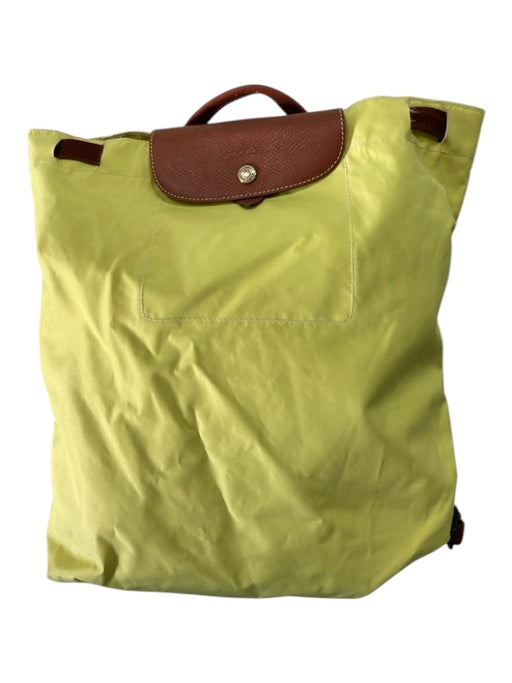 Longchamp Yellow & Brown Nylon Backpack Leather Button Closure Bag Yellow & Brown / M