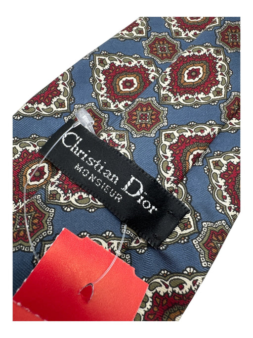 Christian Dior Blue, Red, Multi Silk All Over Print Men's Tie Blue, Red, Multi