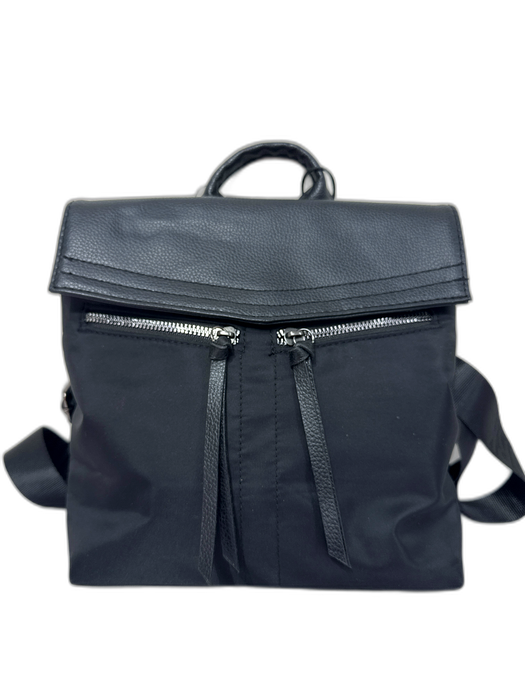 Botkier Black Nylon & Leather Zip Pockets Flap Backpack Bag Black / S