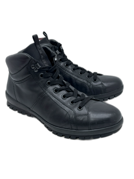 Prada Shoe Size 10 Black Leather Solid Sneaker Men's Shoes Black / 10