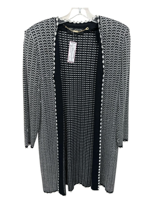 St John Couture Size 2 Black & White Wool Blend Long Sleeve Fringe Cardigan Black & White / 2