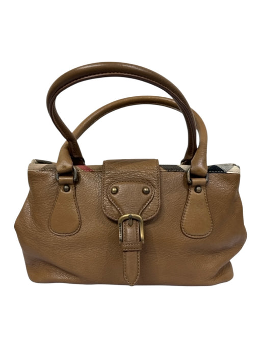 Burberry Brown, Red, Black Leather Top Handle Nova Check Buckle Feet Bag Brown, Red, Black / Medium