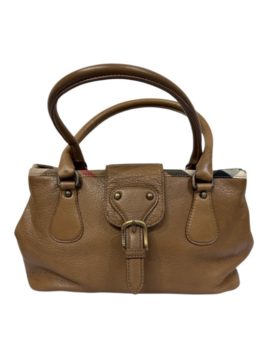 Burberry Brown, Red, Black Leather Top Handle Nova Check Buckle Feet Bag Brown, Red, Black / Medium
