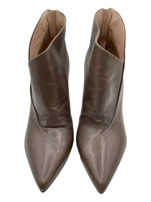 Miu Miu Shoe Size 36.5 Taupe Leather Pointed Toe Paneled Back Zip Booties Taupe / 36.5