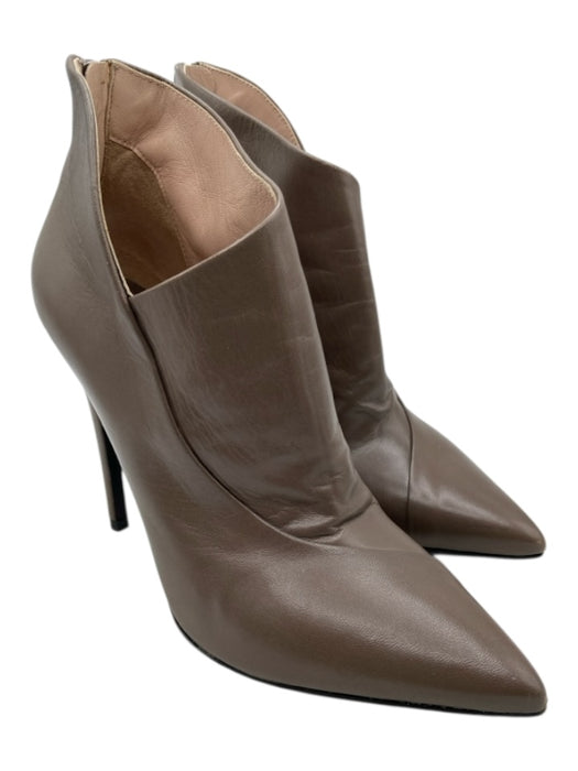 Miu Miu Shoe Size 36.5 Taupe Leather Pointed Toe Paneled Back Zip Booties Taupe / 36.5