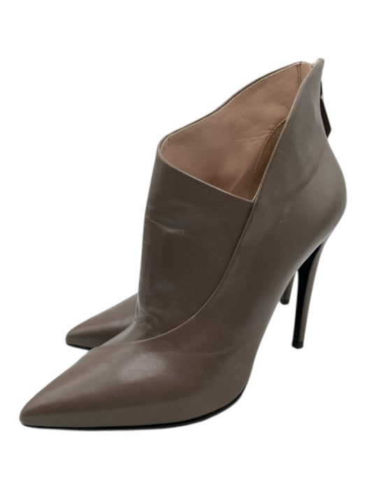 Miu Miu Shoe Size 36.5 Taupe Leather Pointed Toe Paneled Back Zip Booties Taupe / 36.5