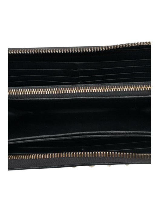 Valentino Garavani Black & Gold Leather Zip Close Rock Studs Continental Wallets Black & Gold