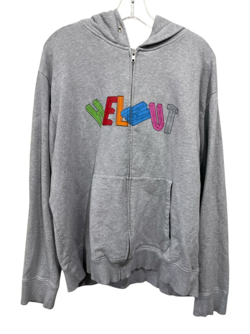 Helmut Lang Size XL Gray & Multi-Color Cotton Zip Up Logo Hoodie Men's Sweater Gray & Multi-Color / XL