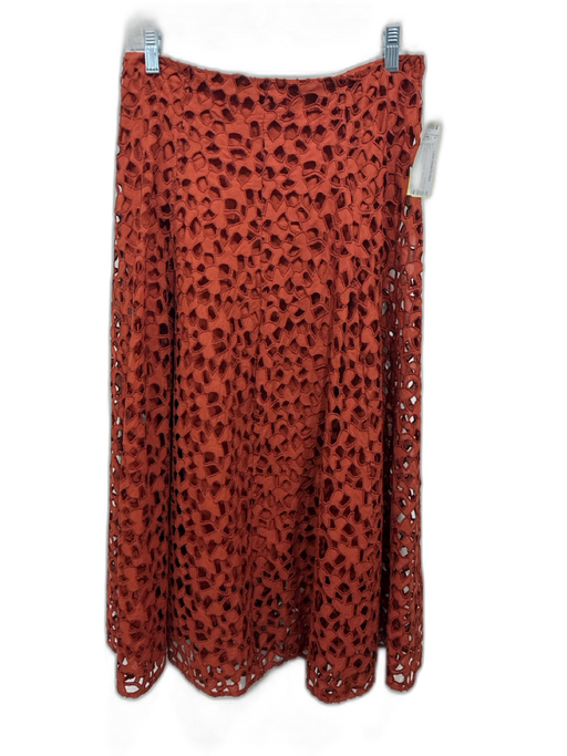 Vince Size 6 Rust Red Cotton Eyelet Abstract Back Zip Midi Skirt Rust Red / 6