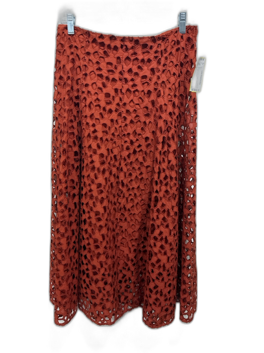 Vince Size 6 Rust Red Cotton Eyelet Abstract Back Zip Midi Skirt Rust Red / 6