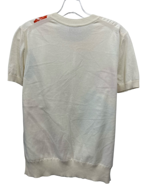 Salvatore Ferragamo Size L Cream & Multi Cotton & Silk Short Sleeve Knit Top Cream & Multi / L