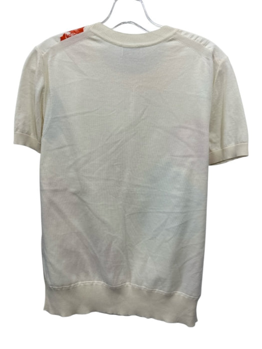 Salvatore Ferragamo Size L Cream & Multi Cotton & Silk Short Sleeve Knit Top Cream & Multi / L