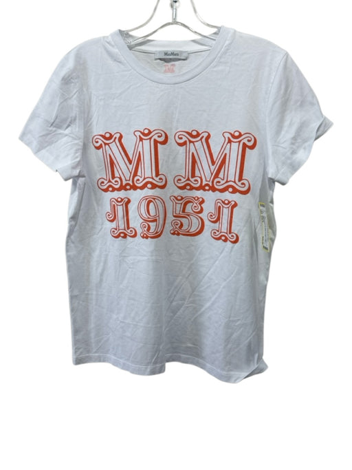 MaxMara Size Est S White & Orange Missing Fabric Tag Short Sleeve Graphic Top White & Orange / Est S