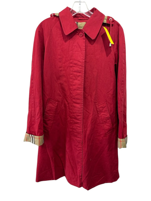 Burberry Size 4 Red & Beige Cotton Novacheck Lining Button Front Collared Coat Red & Beige / 4
