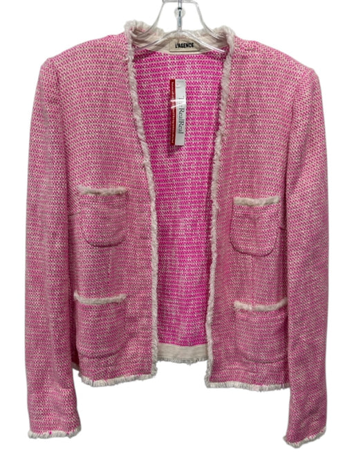 L'agence Size 8 Pink, White & Gold Cotton Blend Metallic Thread Knit Jacket Pink, White & Gold / 8