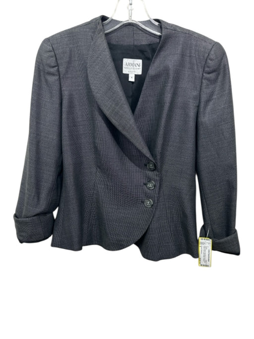 Armani Collezioni Size 4 Gray & Black Wool Blend Asymmetric Button Front Jacket Gray & Black / 4